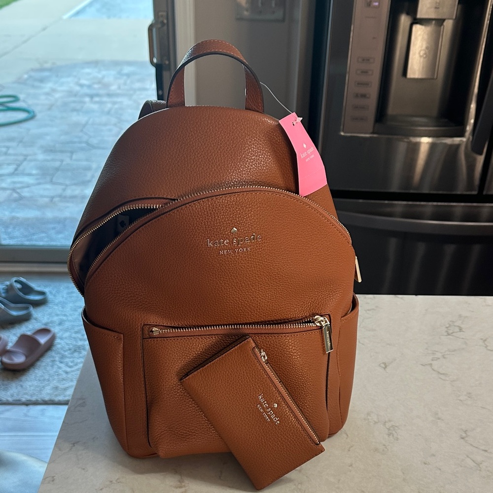 Kate Spade Tan Leather Backpack with Pouch